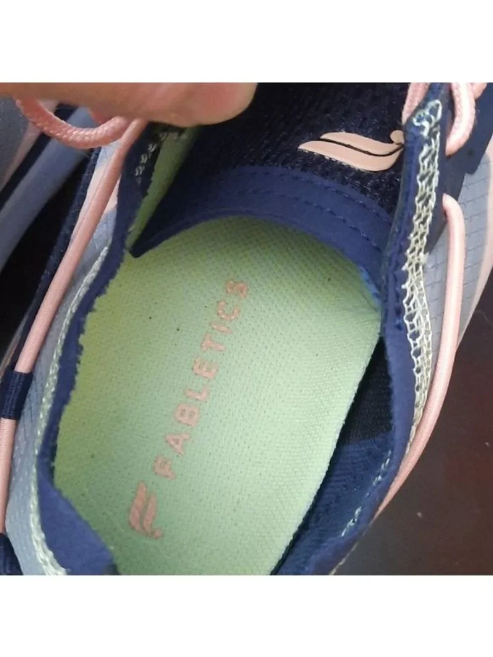 Fabletics Blue Grey Peach Green Adjustable Toggle at Heel Sneakers 7.5